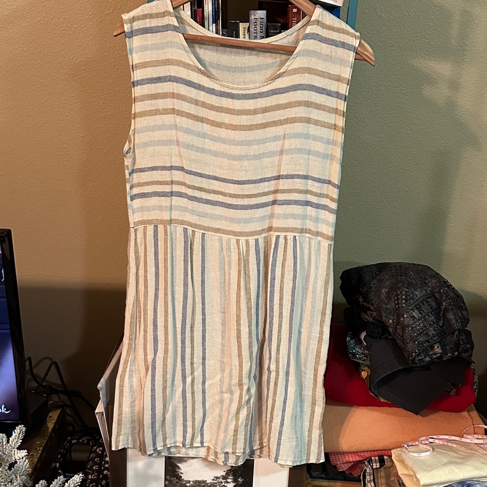 Linen Striped Sleeveless Mini Dress